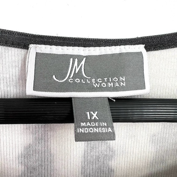 JM Collection Woman Plus Size 1X Black White Stretchy Blouse Shirt Top Business - Picture 3 of 7